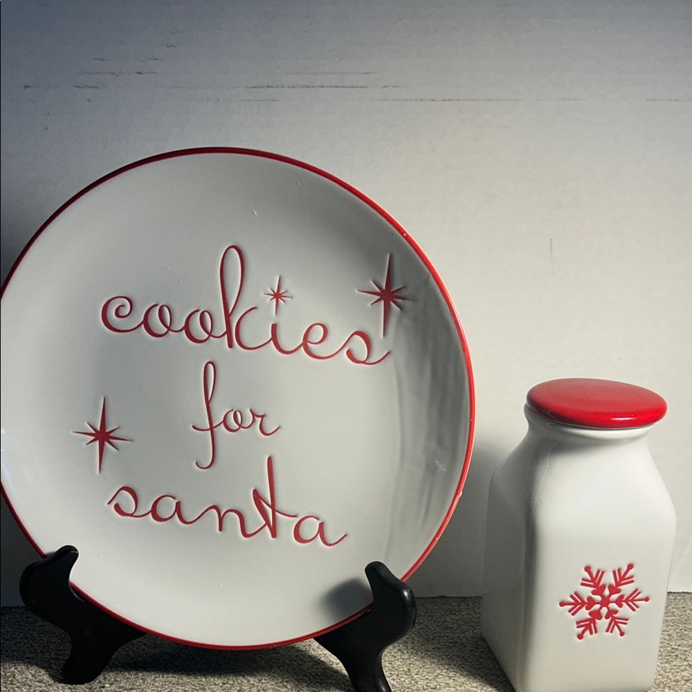 Cookies for Santa White and Red Holiday Plate and Canister Set